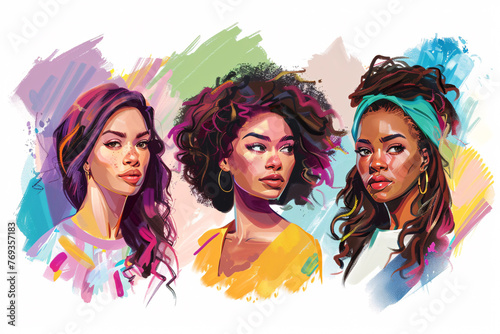 Simplified portraits showcasing the resilience, determination, and inner strength of diverse, empowered women, embodying courage and confidence.