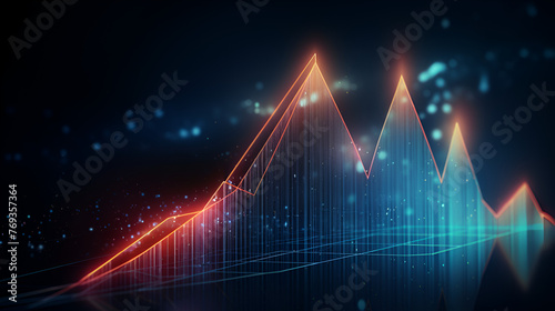 Chart analyzer for derivatives Abstract glowing financial chart on dark background stock market economy trends Digital data financial market graph Graphic resource of statistics or graphs for work 