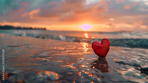 Love heart on ocean side heartfelt feeling on nature background