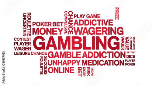 Gambling animated word cloud;text design animation tag kinetic typography seamless loop. photo