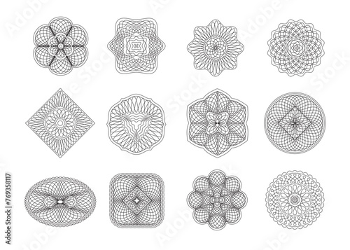 Set of vector Guilloché rosettes outlines
