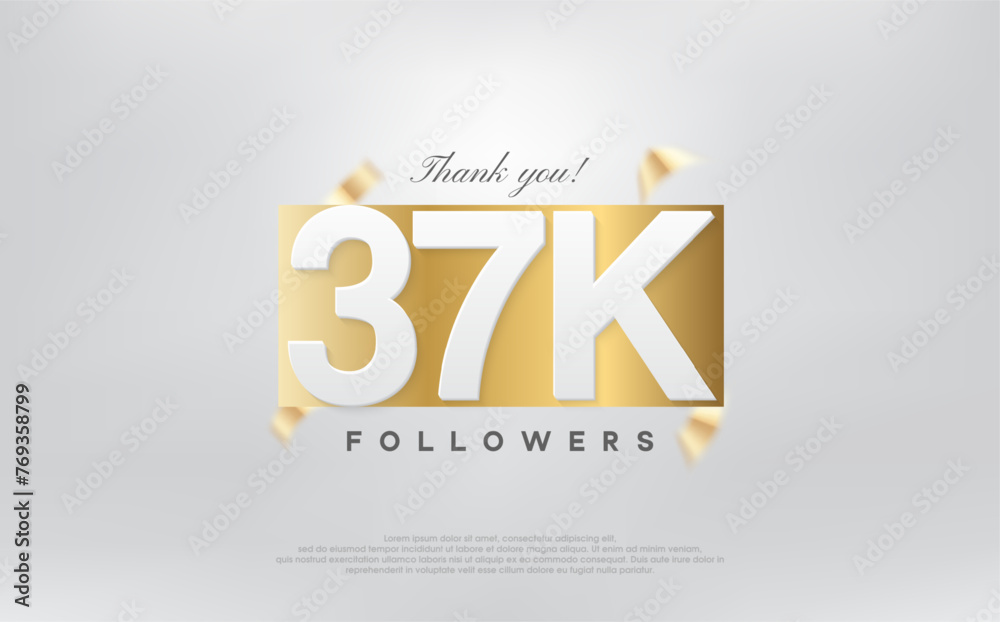 thank you 37k followers, simple design with numbers on gold paper.