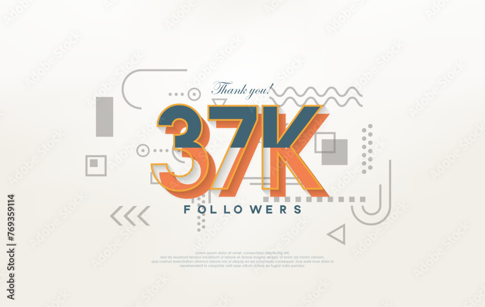 37k followers Thank you, with colorful cartoon numbers illustrations.