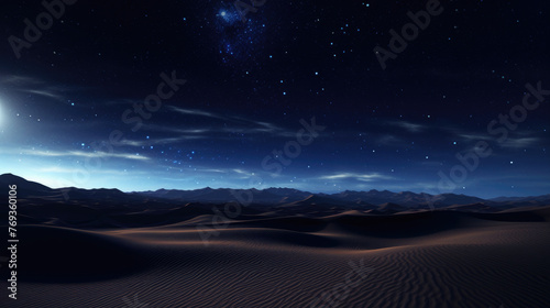 Night time in desert landscape background with stars  fullmoon light  skyline and milky way