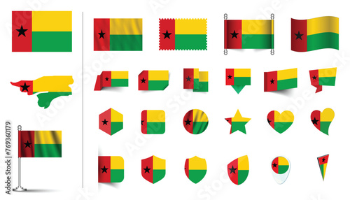 Free Download set of Guinea-Bissau flag, flat Icon set vector illustration. collection of national symbols on various objects and state signs. flag button, waving, 3d rendering symbols - GFXLoad