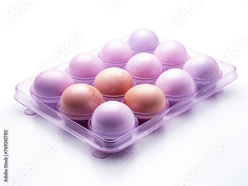 A set of plastic trays with whote and brown egg, isolated on a white background photo