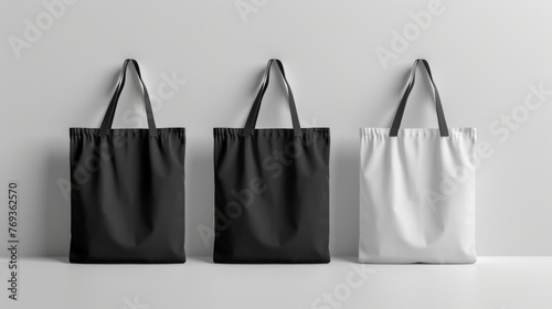 Blank Tote White and Black Bag Mock up template realistic
