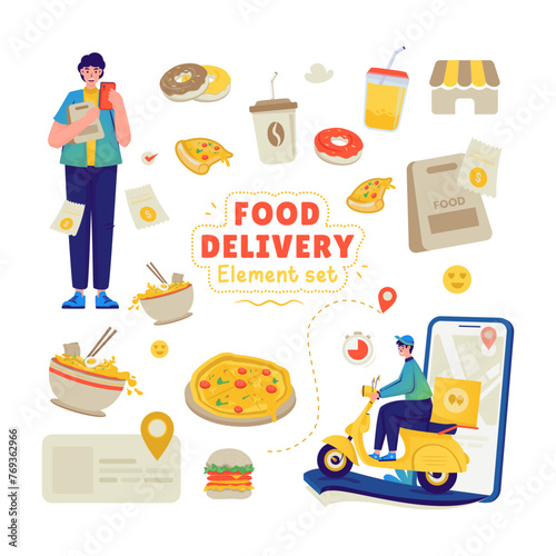 Food delivery illustration element set