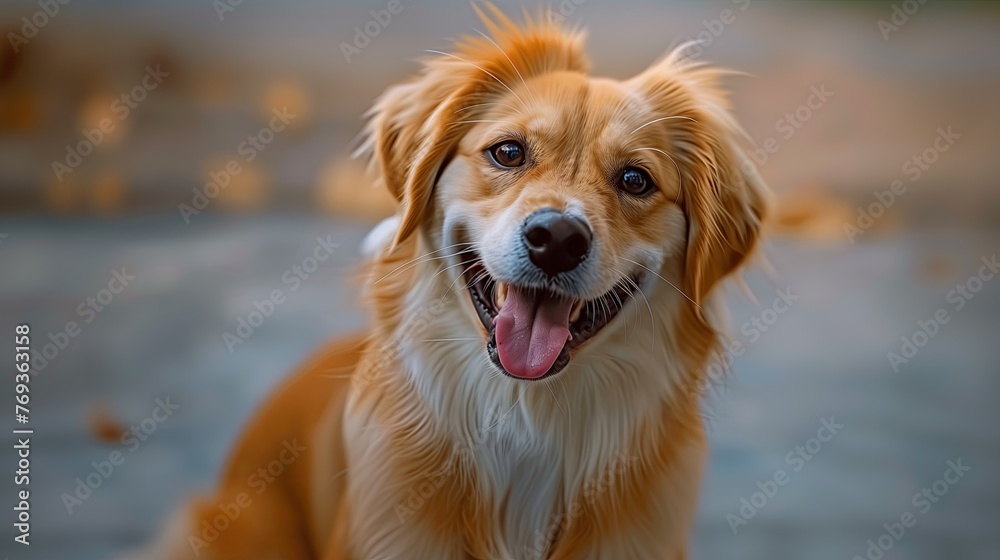 golden retriever dog smiles brightly at the camera