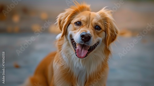 golden retriever dog smiles brightly at the camera