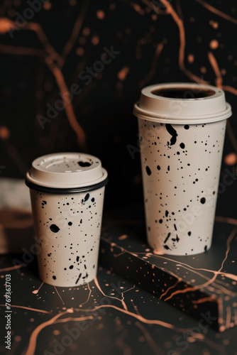 Coffee cups with an abstract splash pattern.