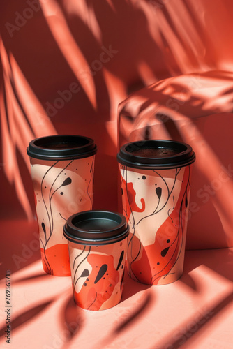 Coffee cups with an abstract splash pattern.