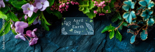 Natural background with the inscription "April 22 Earth Day". View from above.Generative AI