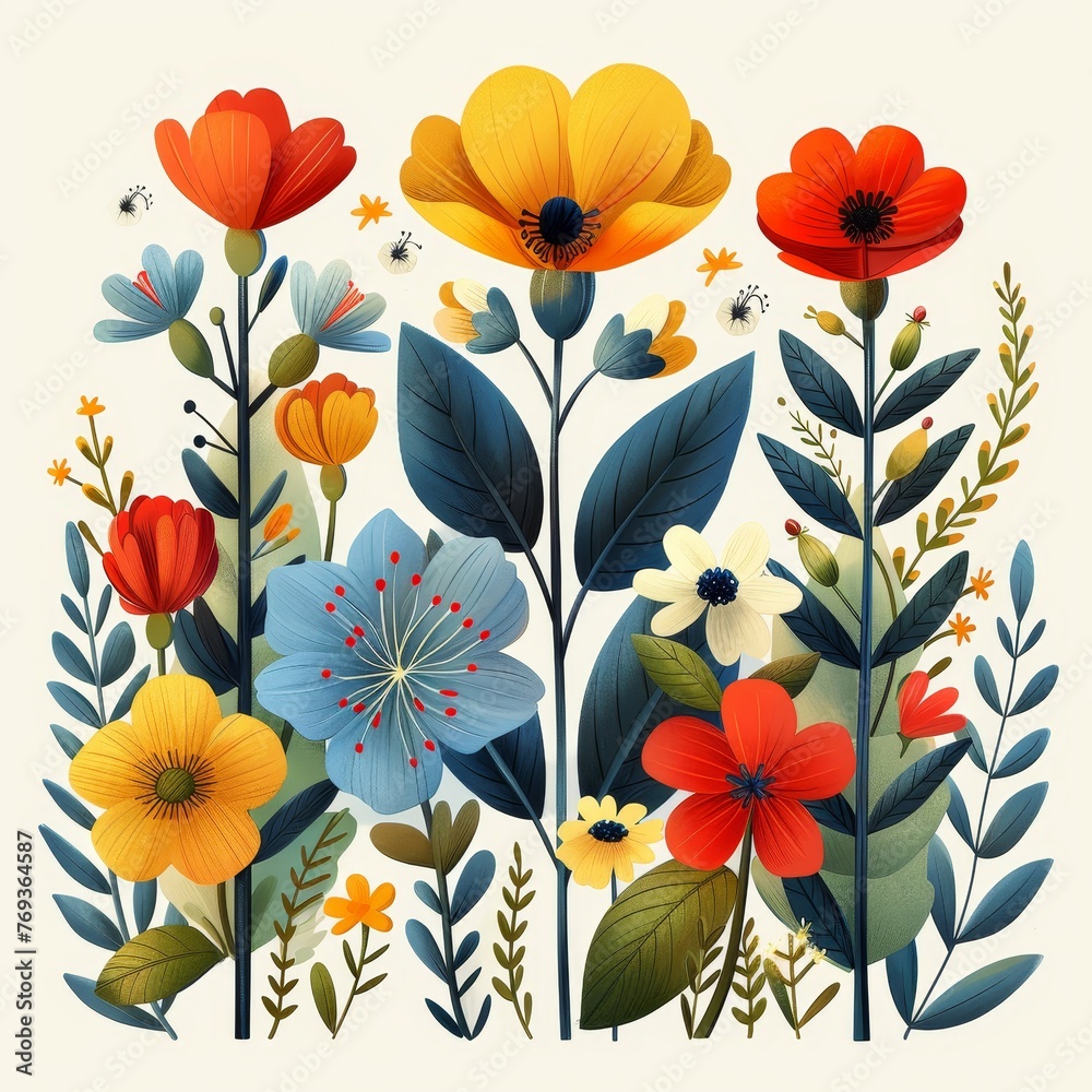 custom made wallpaper toronto digitalFlat Design, Beautiful Flower Illustration of flowers and leaves, Vector Style.