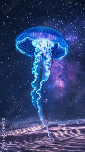 Swimming in the starry sky. A jellyfish glowing like a starry sky, The Milky Way