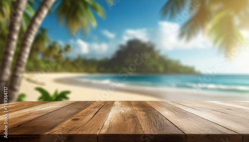  wooden palm, sky, ocean, water, tree, wood, summer, bridge tranquil wooden table with a blurred tropical beach vista in the background, wallpaper