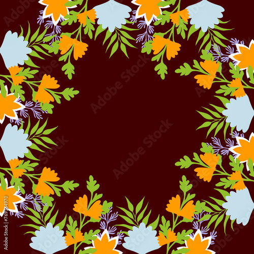Abstract floral background with blank copy space  graphic design illustration wallpaper  flowers and leaves pattern frame template  autumn leaves border