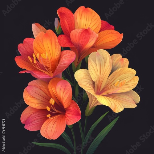 Flat Design, Beautiful Freesia Flower Illustration, Vector Style.