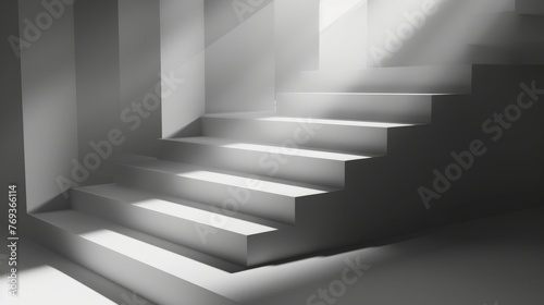 A white staircase with light filtering through it, creating abstract geometric shadows and a soft, subtle texture, background, wallpaper