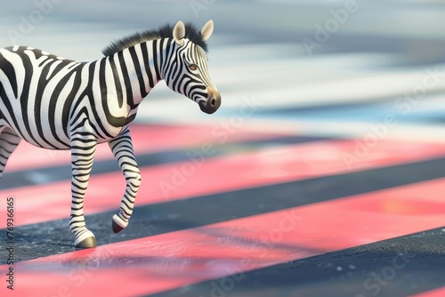 A zebra is walking across a road © toonsteb