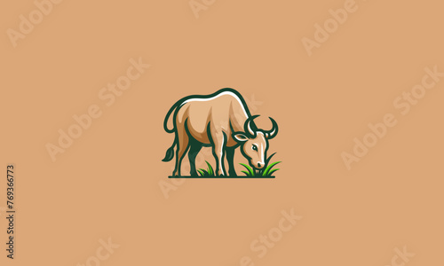 buffalo chocolate eat grass vector mascot design