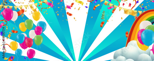 Celebration background with balloons and confetti. Vector illustration.