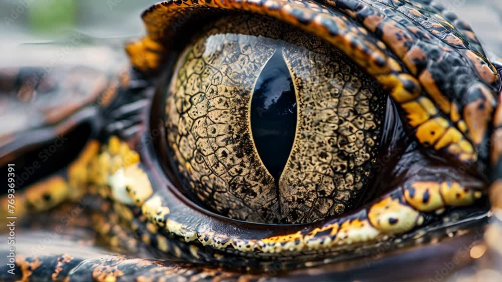 Extreme macro close up of an Alligators eye as it floats on water