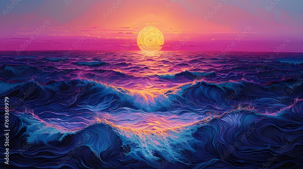 Coral sand sunrise abstract decorative painting illustration background - obrazy, fototapety, plakaty 