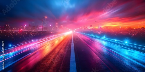 Urban Cityscape: Blurred Traffic Lights on Fast-Moving Highway at Night. Concept Night Photography, Long Exposure, City Lights, Urban Exploration, Traffic Trails © Ян Заболотний