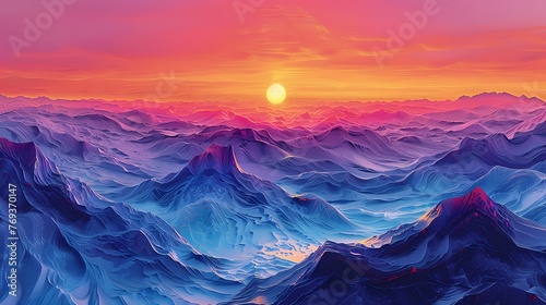 Coral sand sunrise abstract decorative painting illustration background