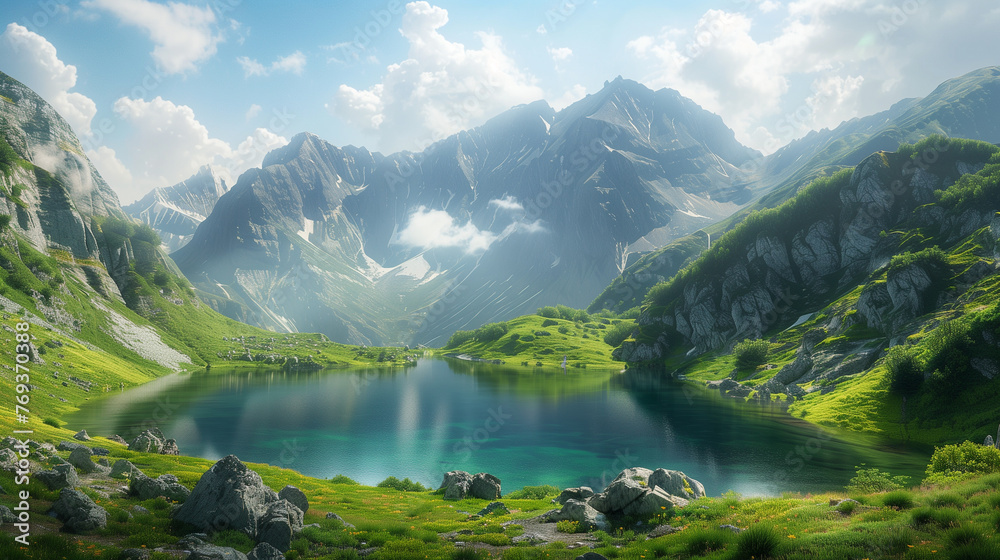 beautiful lake in mountains 