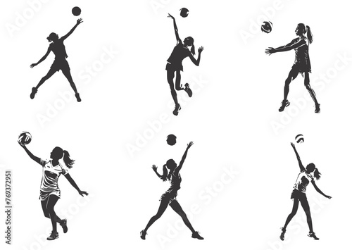 Woman voleyball silhouettes set, woman with voleyball
