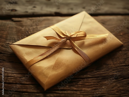 A small, discreet envelope tied with a ribbon, hiding a golden ticket to a magical, unseen show 