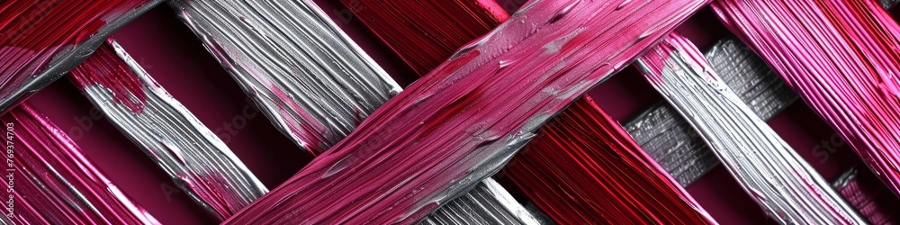 Detailed view of berry-colored blocks interwoven with silver streaks ...