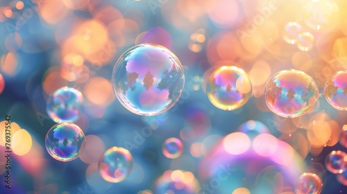 Colorful soap bubbles with world reflections - Soap bubbles float with vivid reflections of the world, symbolizing global beauty and diversity