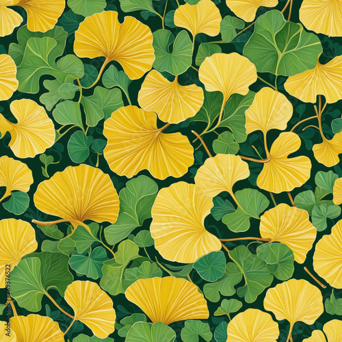 Yellow ginkgo biloban leaves colorful background