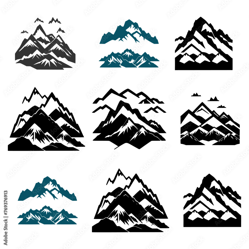 Fototapeta premium mountain silhouette , set of blue rocky mountain silhouette. bundle vector.