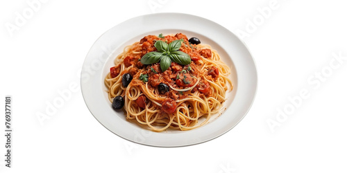 Delicious spaghetti with tomato sauce and basil