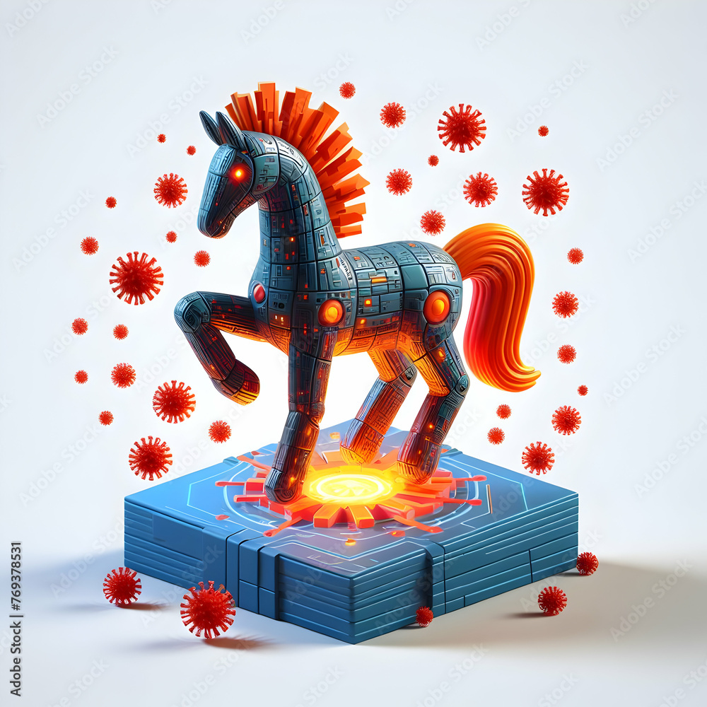 3D flat icon for business as Trojan Horse A digital trojan horse