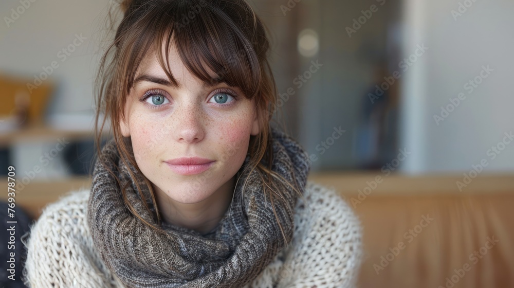 A woman with a scarf around her neck A woman with a scarf around her neck