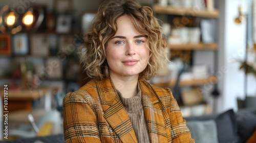 Wallpaper Mural A woman is sitting on a couch in a room Torontodigital.ca