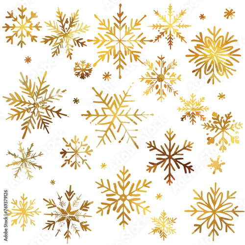 Golden Snowflakes Clipart isolated on white background