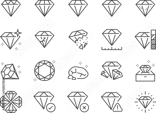 Diamond icon set. It includes gems, jewels, gemstones, treasure, and more icons. Editable Vector Stroke.