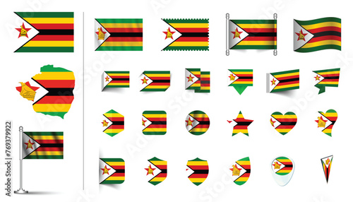 Free Download set of Zimbabweflag, flat Icon set vector illustration. collection of national symbols on various objects and state signs. flag button, waving, 3d rendering symbols - GFXLoad