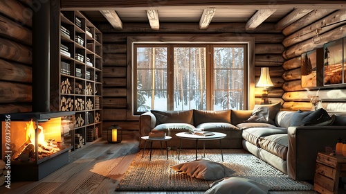 Cozy log cabin interior