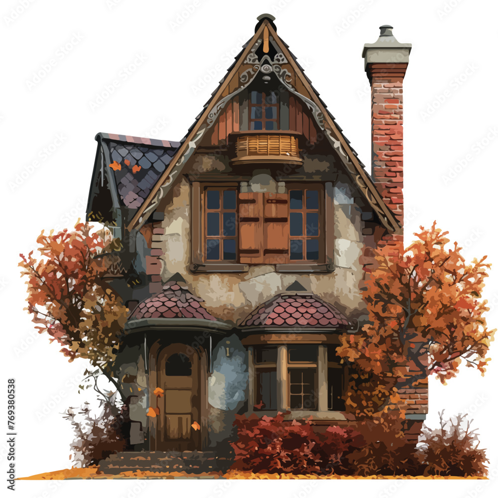 House in Autumn Clipart  isolated on white background