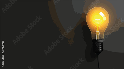 Conceptual image of light bulb on black wall Flat vector