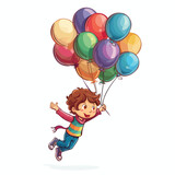 Kid Flying With Balloons Clipart  isolated on white background 