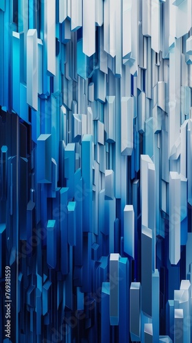 A painting featuring cascading blue and white shapes resembling geometric waterfalls against a neutral backdrop  background  wallpaper