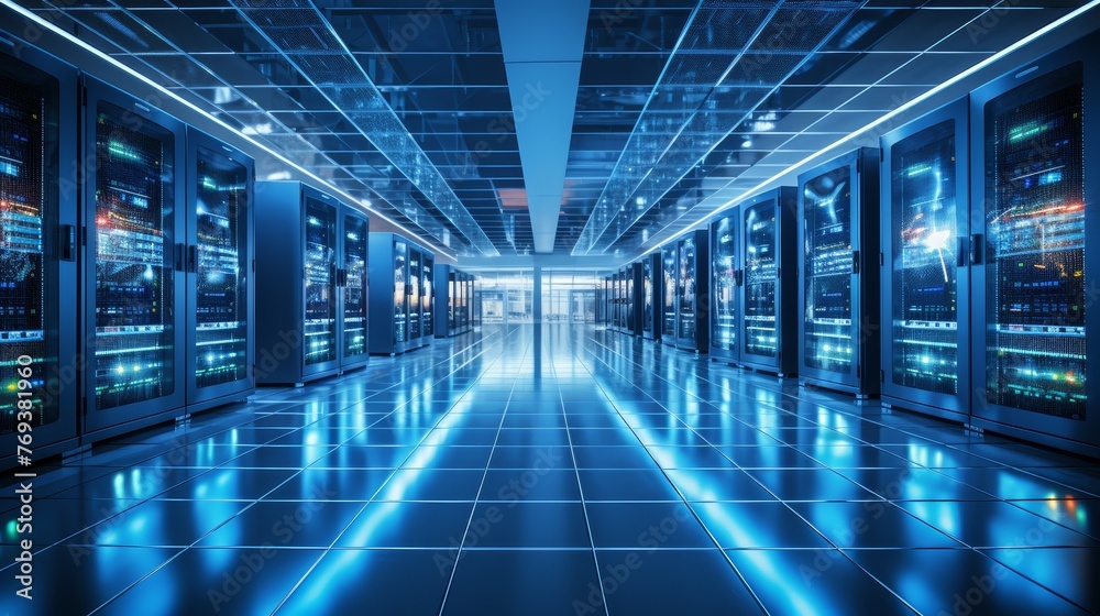 Fototapeta premium Large server room with rows of servers.